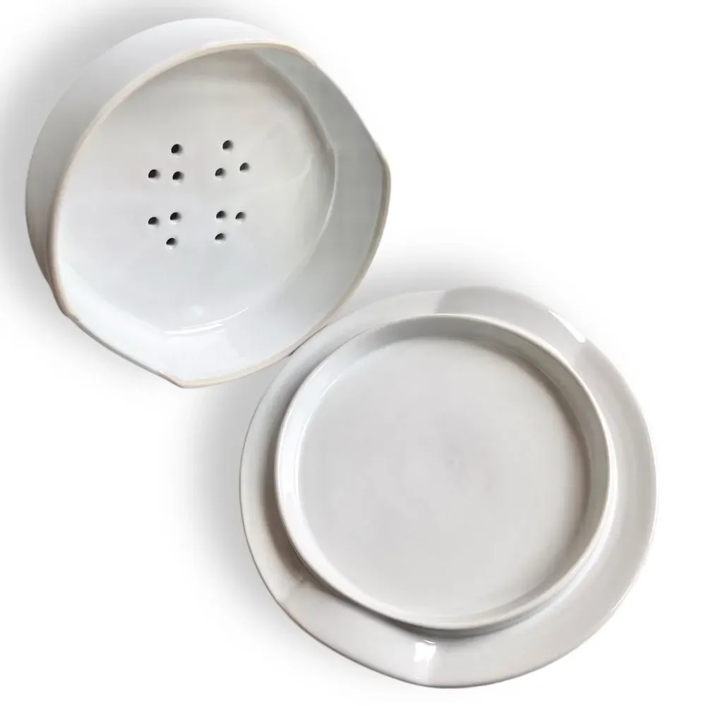 Crate&Barrel Cream White Stoneware  Brie Baking Appetizer Dish with Vented Lid